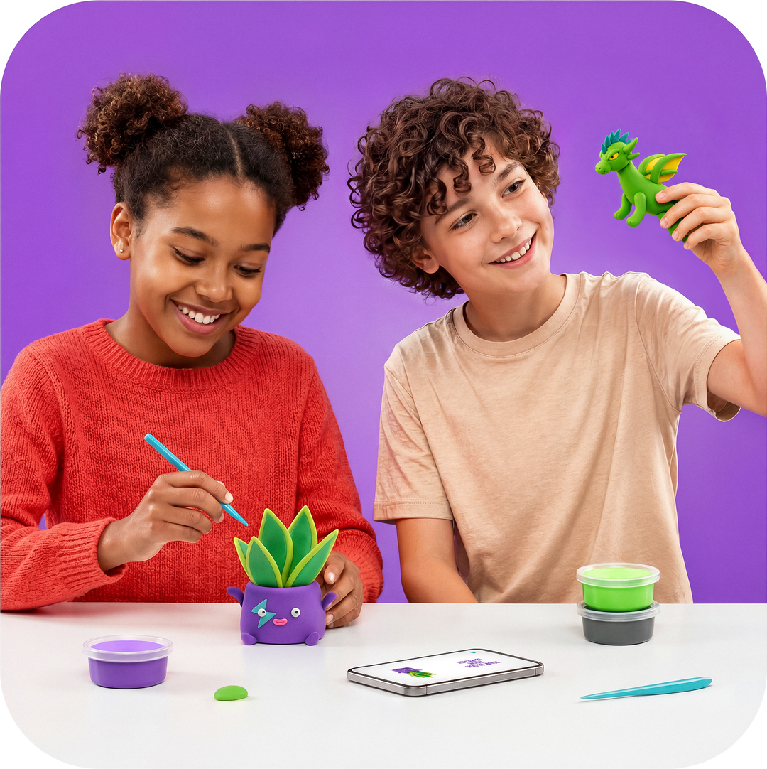Two 10+ children playing with hey clay